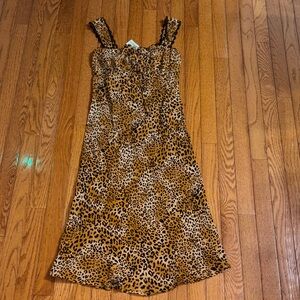 No Boundaries Leopard-Print Slip Dress with Lace Straps